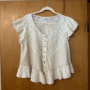 POL Cream Lace Ruffle Blouse